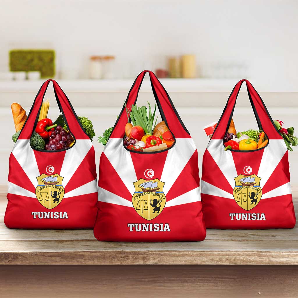 Tunisia Independence Day Grocery Bag with Coat of Arms and Flag Style