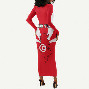 Tunisia Independence Day Long Sleeve Bodycon Dress with Coat of Arms and Flag Style LT01