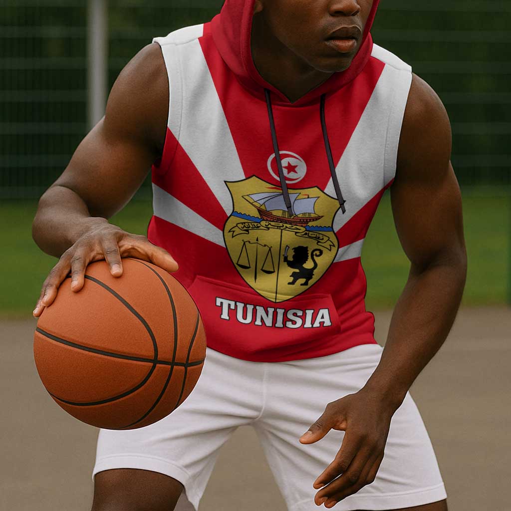 Tunisia Independence Day Sleeveless Hoodie with Coat of Arms and Flag Style - African Pride