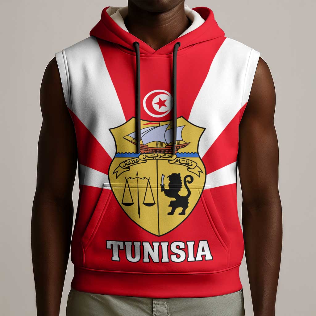 Tunisia Independence Day Sleeveless Hoodie with Coat of Arms and Flag Style - African Pride