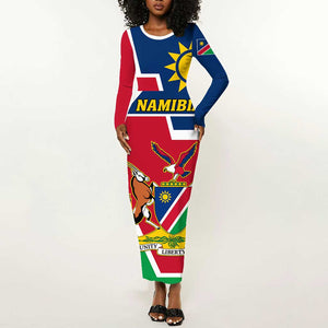Namibia Independence Day Long Sleeve Bodycon Dress with Coat of Arms in Unique Style LT01