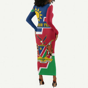 Namibia Independence Day Long Sleeve Bodycon Dress with Coat of Arms in Unique Style LT01