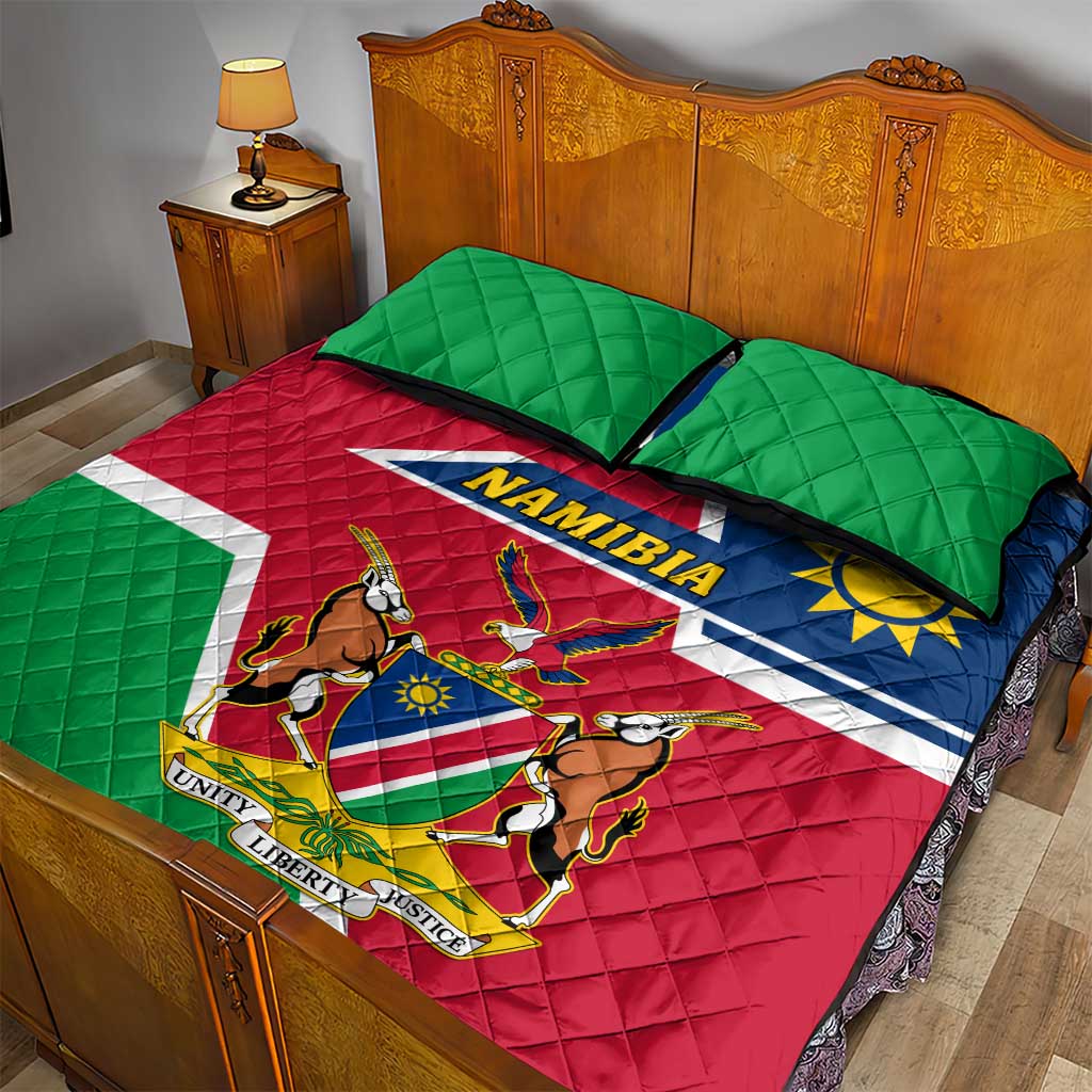 Namibia Independence Day Quilt Bed Set with Coat of Arms in Unique Style