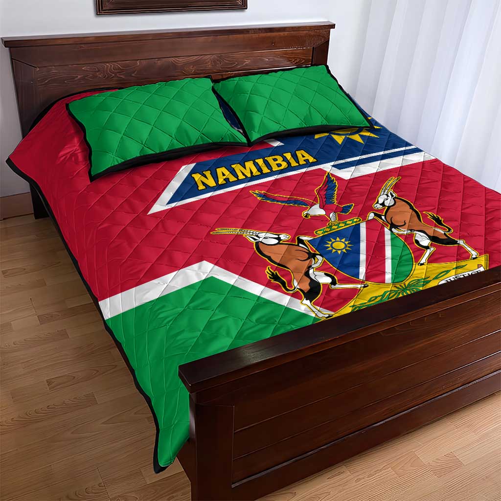 Namibia Independence Day Quilt Bed Set with Coat of Arms in Unique Style