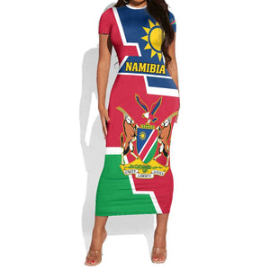 Namibia Independence Day Short Sleeve Bodycon Dress with Coat of Arms in Unique Style LT01