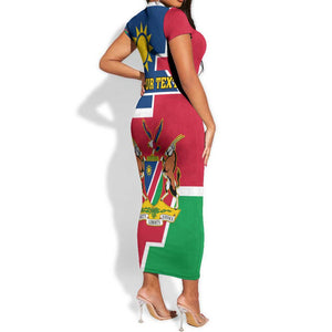Namibia Independence Day Short Sleeve Bodycon Dress with Coat of Arms in Unique Style LT01