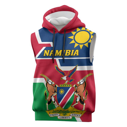 Namibia Independence Day Sleeveless Hoodie with Coat of Arms in Unique Style - African Pride