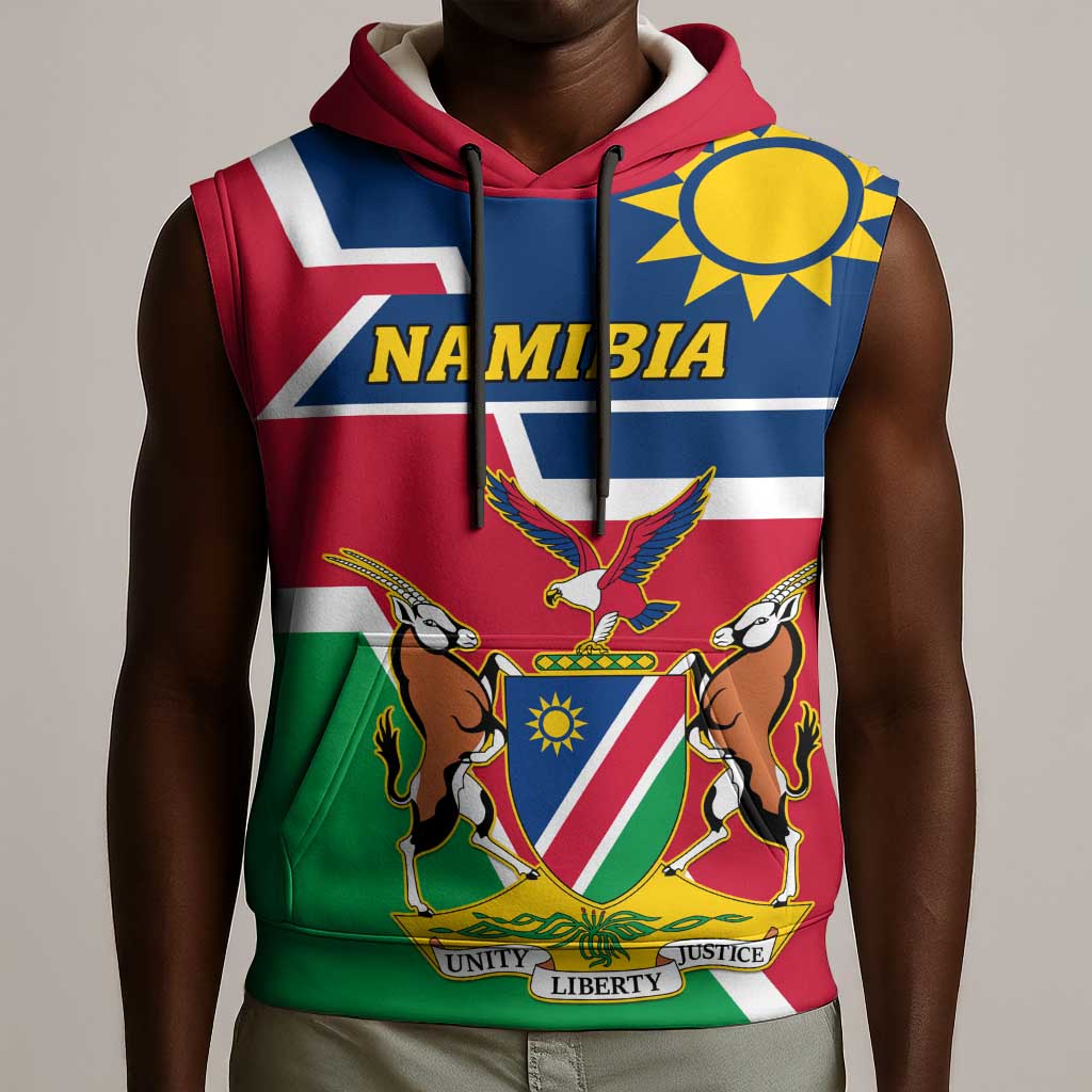 Namibia Independence Day Sleeveless Hoodie with Coat of Arms in Unique Style - African Pride