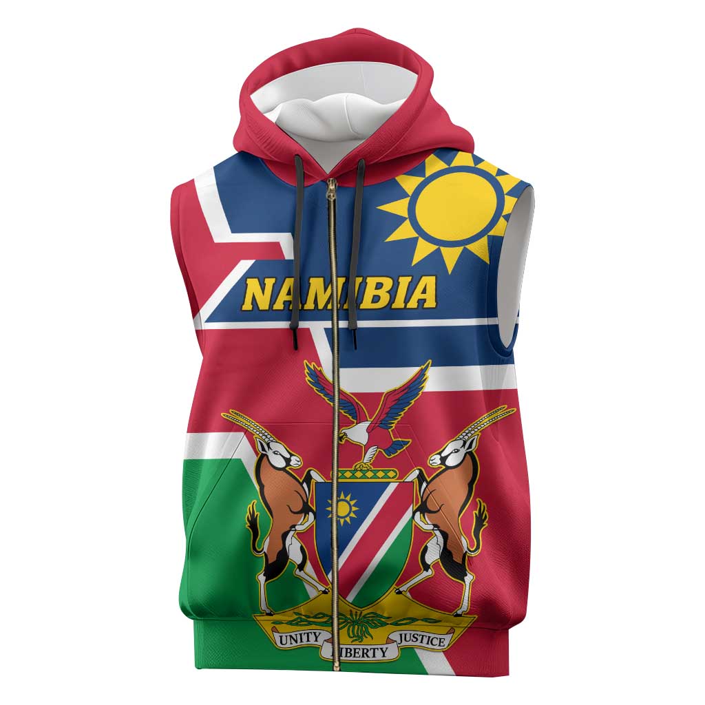 Namibia Independence Day Sleeveless Zip Hoodie with Coat of Arms in Unique Style - African Pride