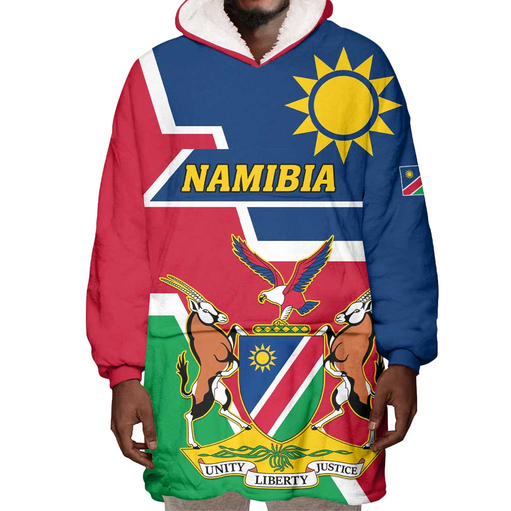 Namibia Independence Day Wearable Blanket Hoodie with Coat of Arms in Unique Style