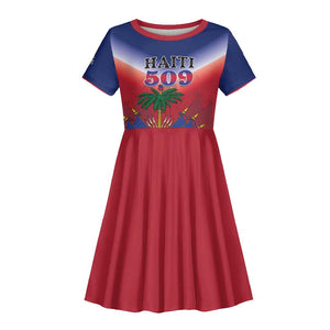 Personalized Afro Haiti 509 Kid Short Sleeve Dress Repiblik d Ayiti