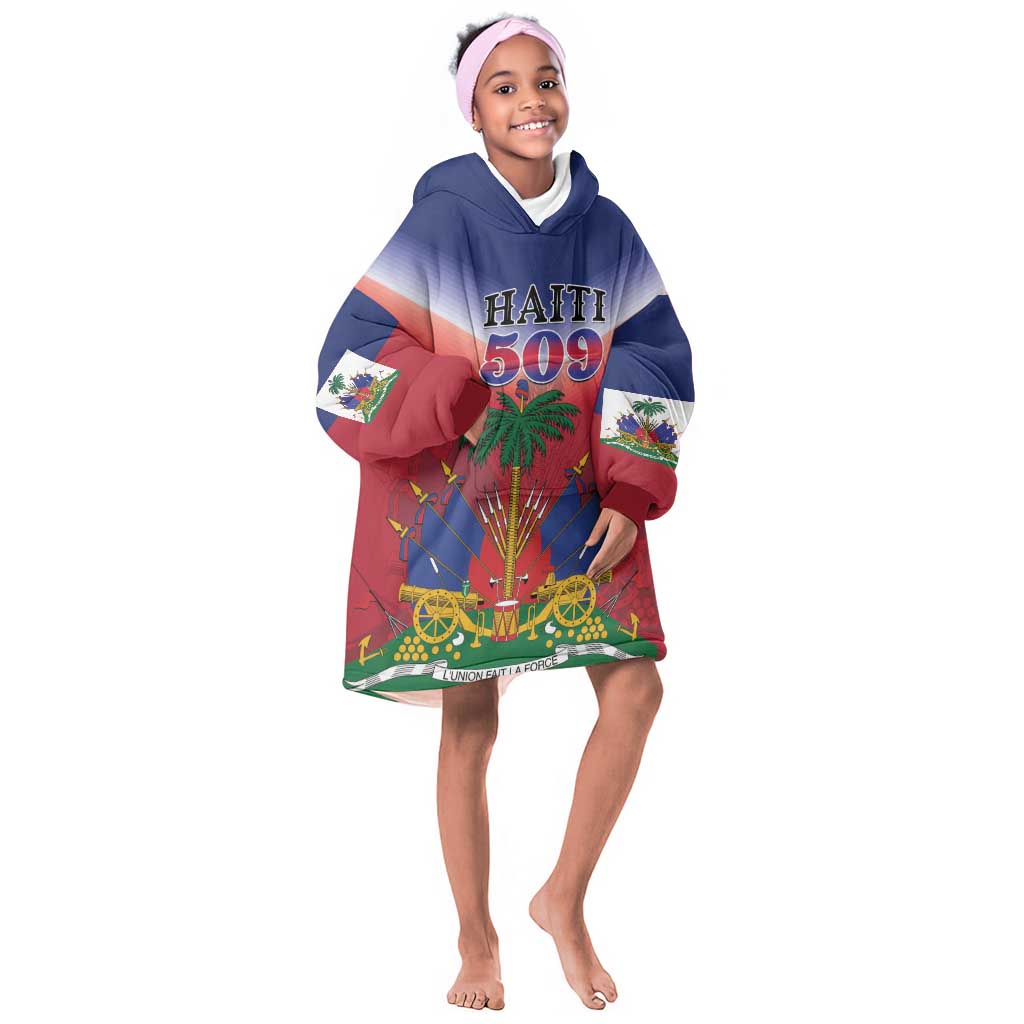 Personalized Afro Haiti 509 Kid Wearable Blanket Hoodie Repiblik d Ayiti
