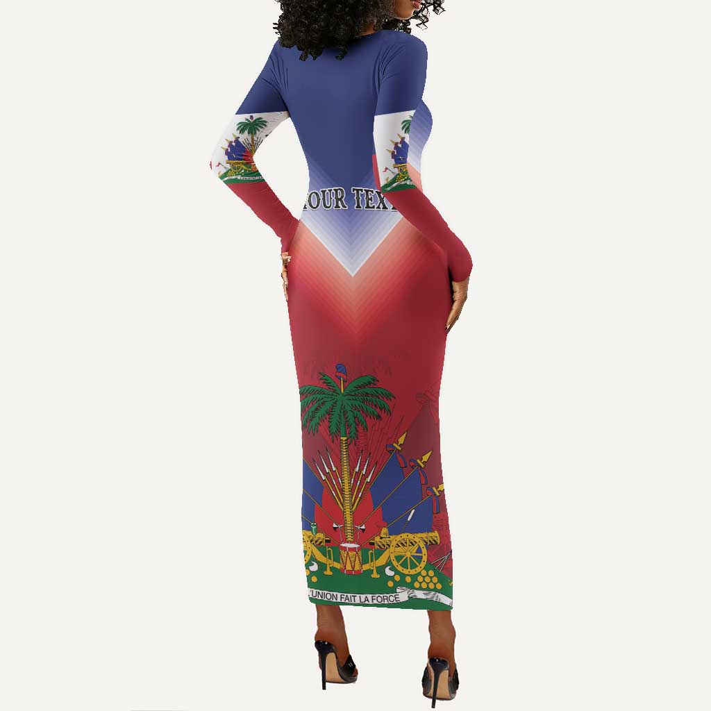 Personalized Afro Haiti 509 Long Sleeve Bodycon Dress Repiblik d Ayiti