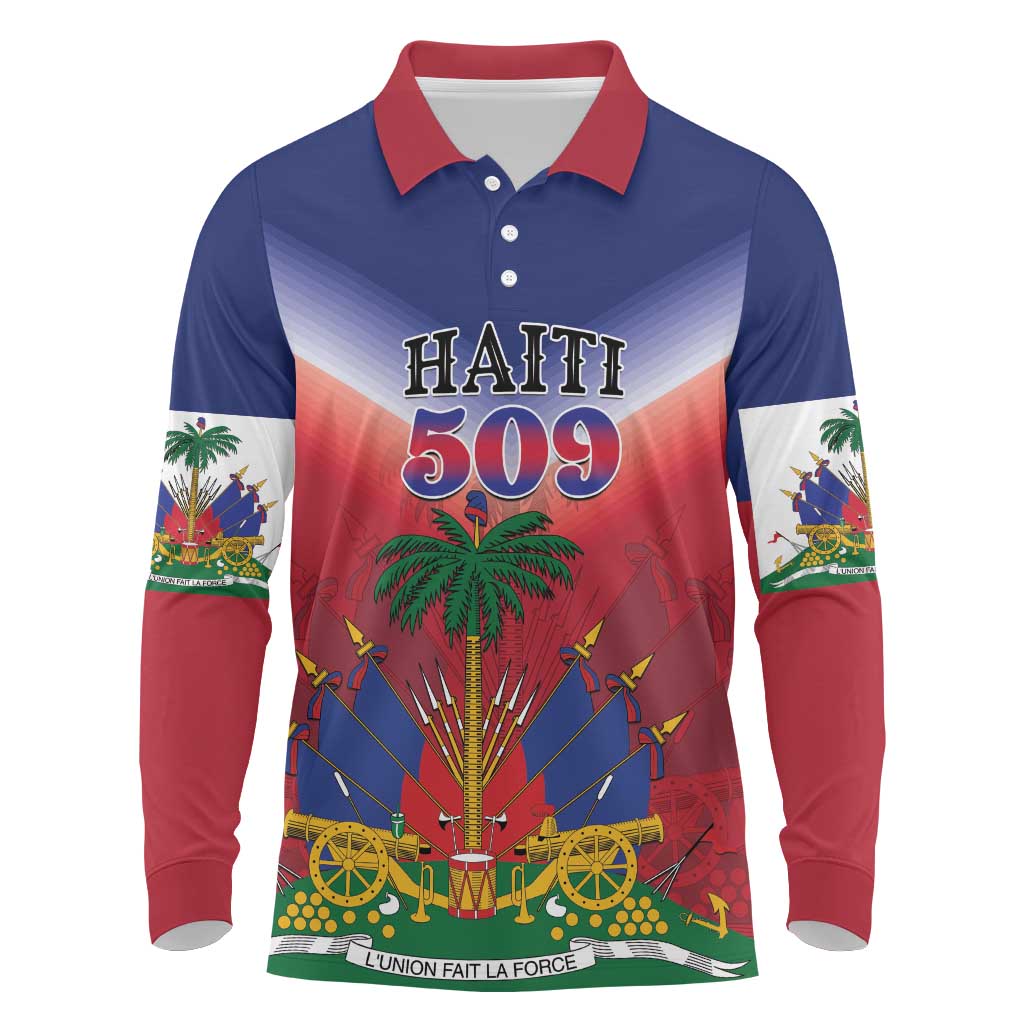 Personalized Afro Haiti 509 Long Sleeve Polo Shirt Repiblik d Ayiti