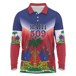 Personalized Afro Haiti 509 Long Sleeve Polo Shirt Repiblik d Ayiti