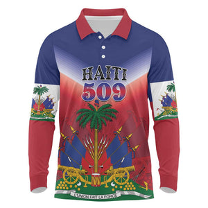 Personalized Afro Haiti 509 Long Sleeve Polo Shirt Repiblik d Ayiti