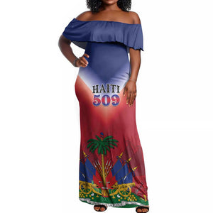 Personalized Afro Haiti 509 Off Shoulder Maxi Dress Repiblik d Ayiti