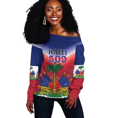 Personalized Afro Haiti 509 Off Shoulder Sweater Repiblik d Ayiti