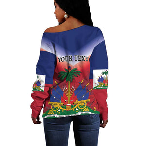 Personalized Afro Haiti 509 Off Shoulder Sweater Repiblik d Ayiti