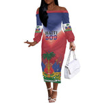Personalized Afro Haiti 509 Off The Shoulder Long Sleeve Dress Repiblik d Ayiti