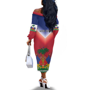 Personalized Afro Haiti 509 Off The Shoulder Long Sleeve Dress Repiblik d Ayiti