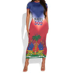 Personalized Afro Haiti 509 Short Sleeve Bodycon Dress Repiblik d Ayiti
