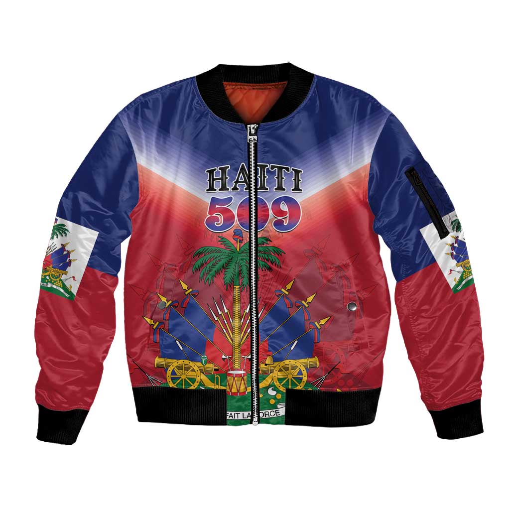 Personalized Afro Haiti 509 Sleeve Zip Bomber Jacket Repiblik d Ayiti