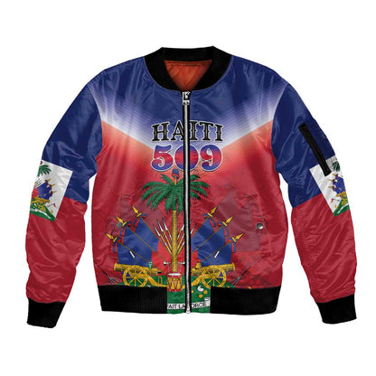 Personalized Afro Haiti 509 Sleeve Zip Bomber Jacket Repiblik d Ayiti