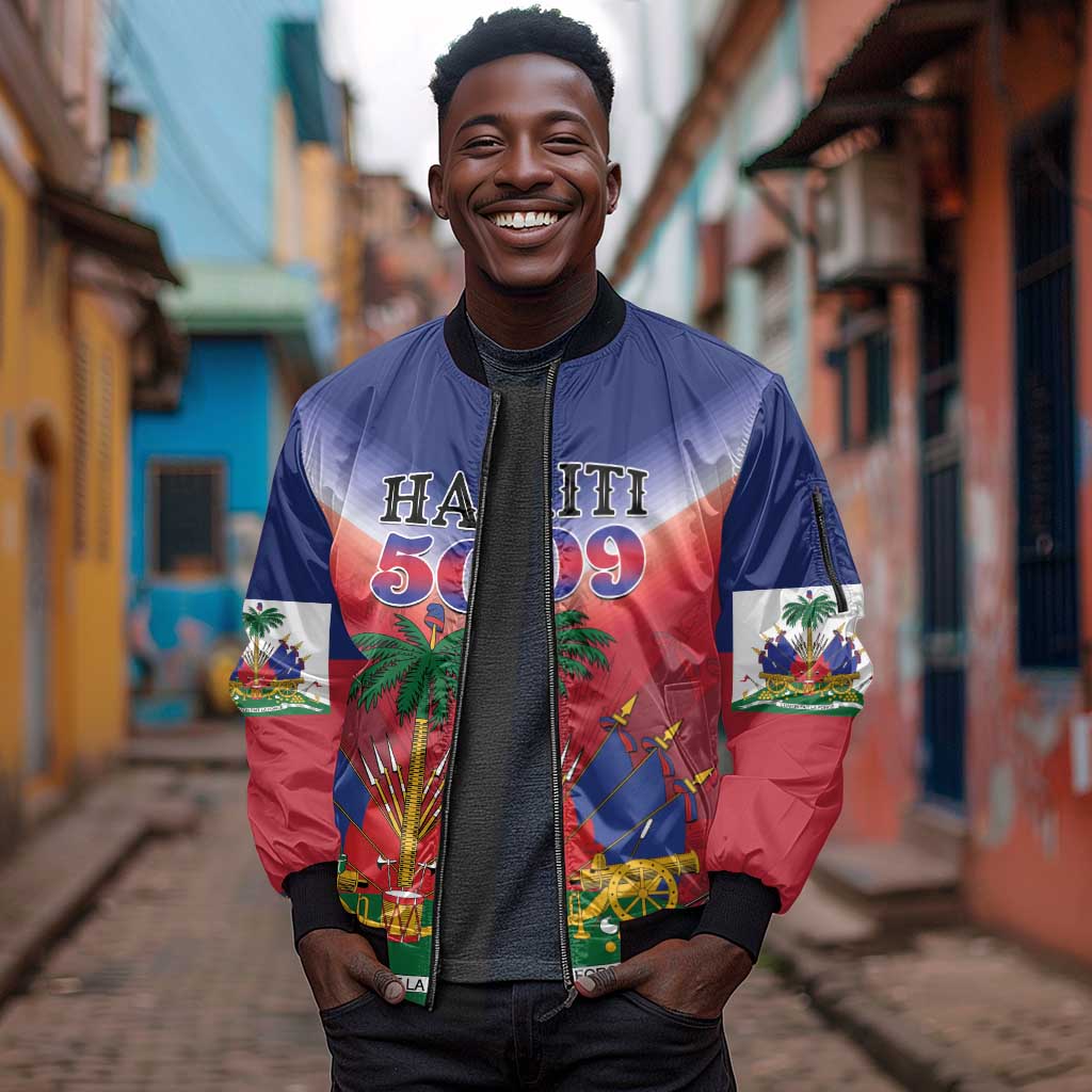 Personalized Afro Haiti 509 Sleeve Zip Bomber Jacket Repiblik d Ayiti