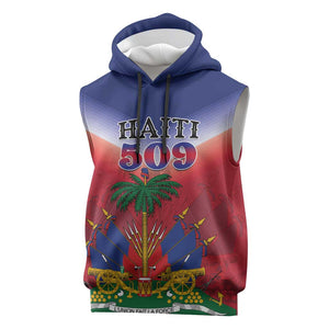 Personalized Afro Haiti 509 Sleeveless Hoodie Repiblik d Ayiti - African Pride