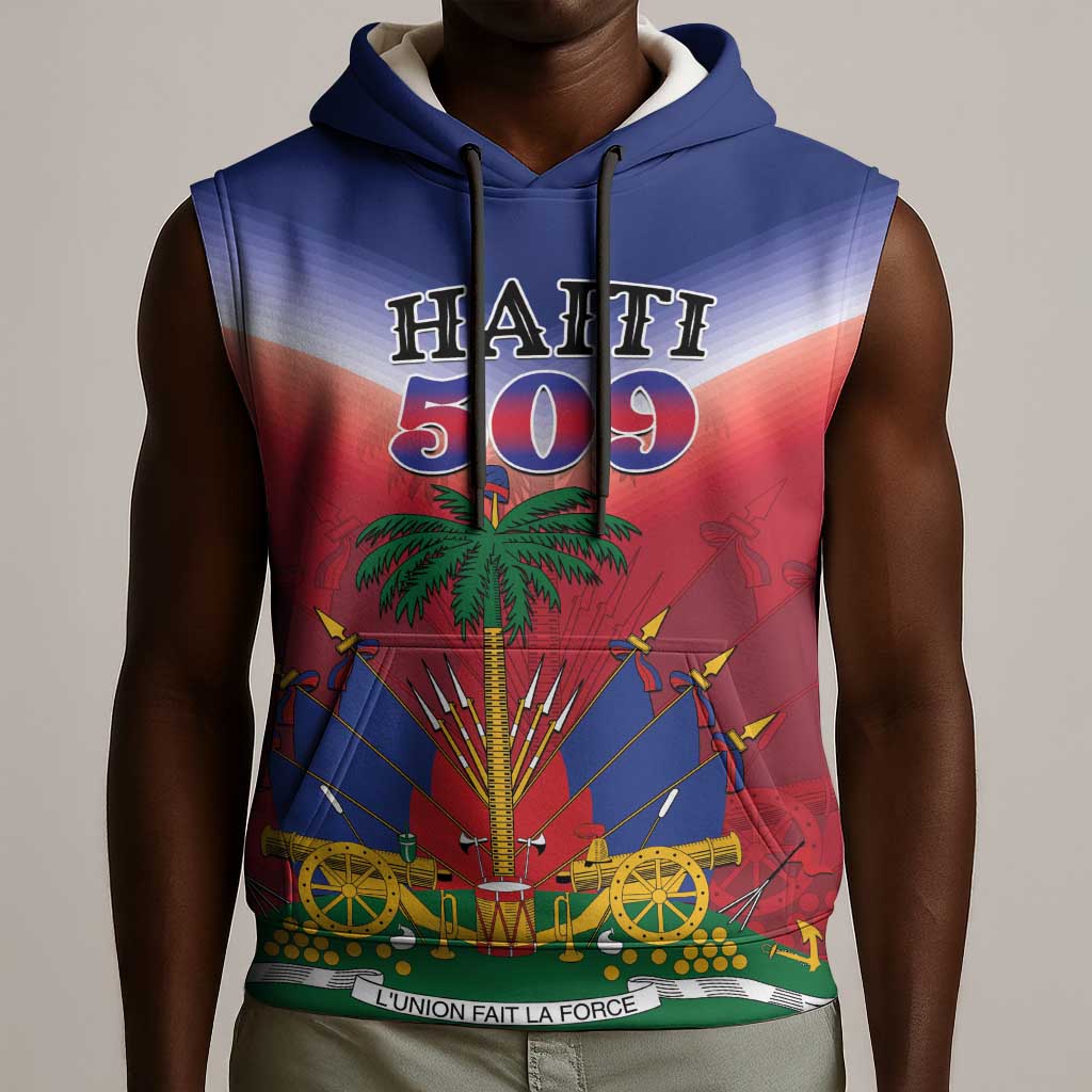 Personalized Afro Haiti 509 Sleeveless Hoodie Repiblik d Ayiti - African Pride