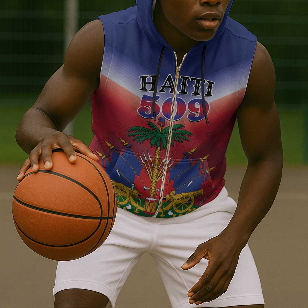 Personalized Afro Haiti 509 Sleeveless Zip Hoodie Repiblik d Ayiti - African Pride