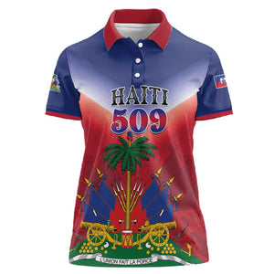 Personalized Afro Haiti 509 Women Polo Shirt Repiblik d Ayiti