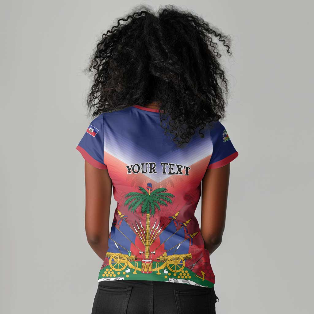 Personalized Afro Haiti 509 Women V-Neck T-Shirt Repiblik d Ayiti
