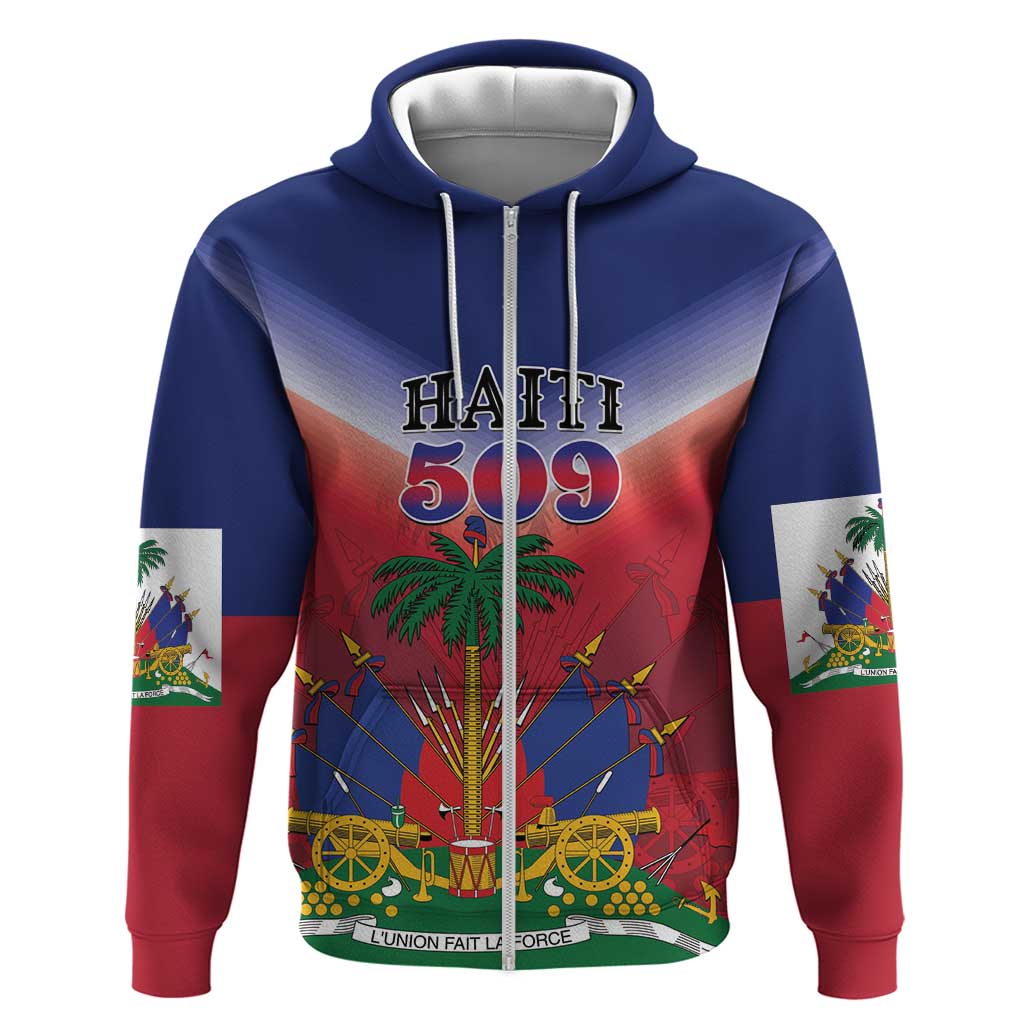 Personalized Afro Haiti 509 Zip Hoodie Repiblik d Ayiti