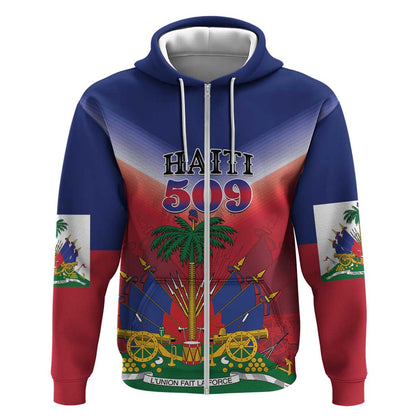 Personalized Afro Haiti 509 Zip Hoodie Repiblik d Ayiti