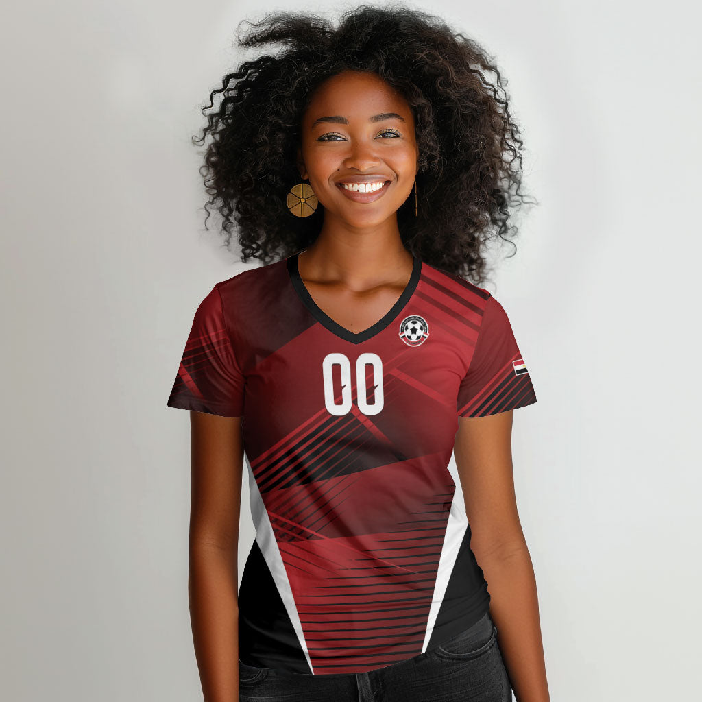 Custom Egypt 2026 World Football Women V-Neck T-Shirt Yalla Masr The Pharaohs