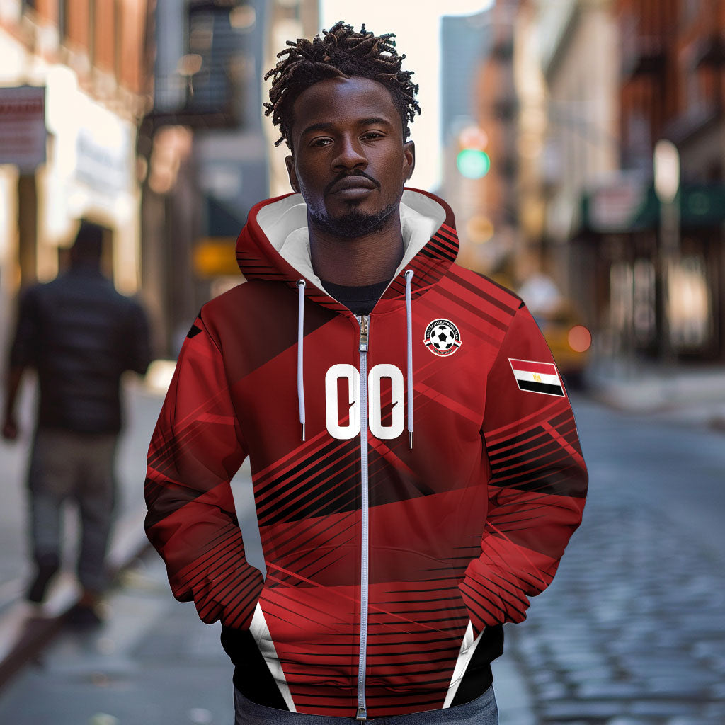 Custom Egypt 2026 World Football Zip Hoodie Yalla Masr The Pharaohs