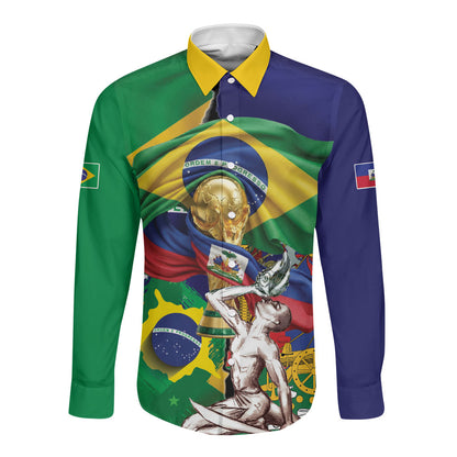 Personalized Brazil Haiti 2026 World Football Long Sleeve Button Shirt Come On Boys