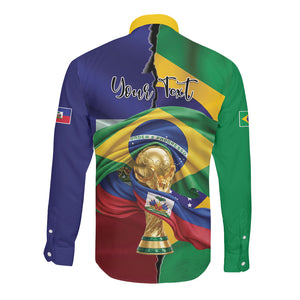Personalized Brazil Haiti 2026 World Football Long Sleeve Button Shirt Come On Boys