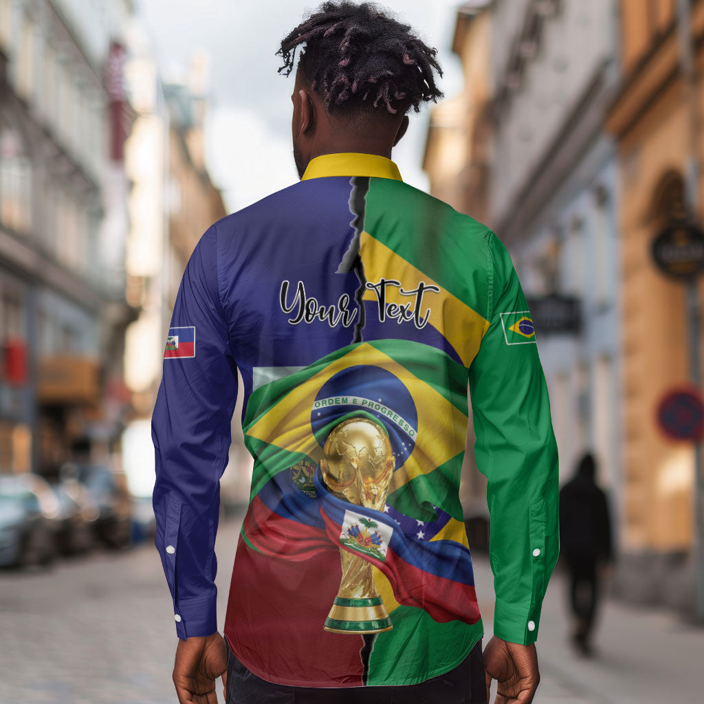 Personalized Brazil Haiti 2026 World Football Long Sleeve Button Shirt Come On Boys