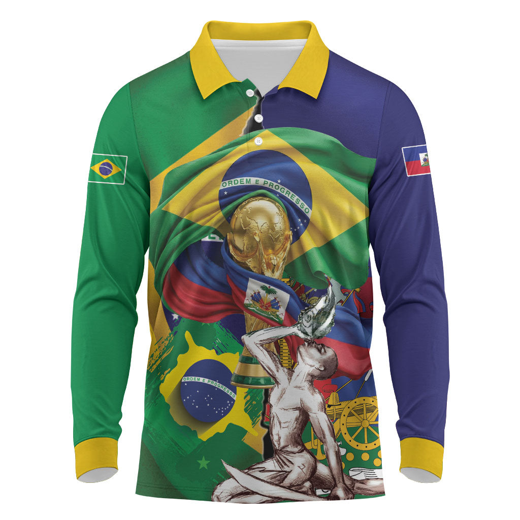Personalized Brazil Haiti 2026 World Football Long Sleeve Polo Shirt Come On Boys