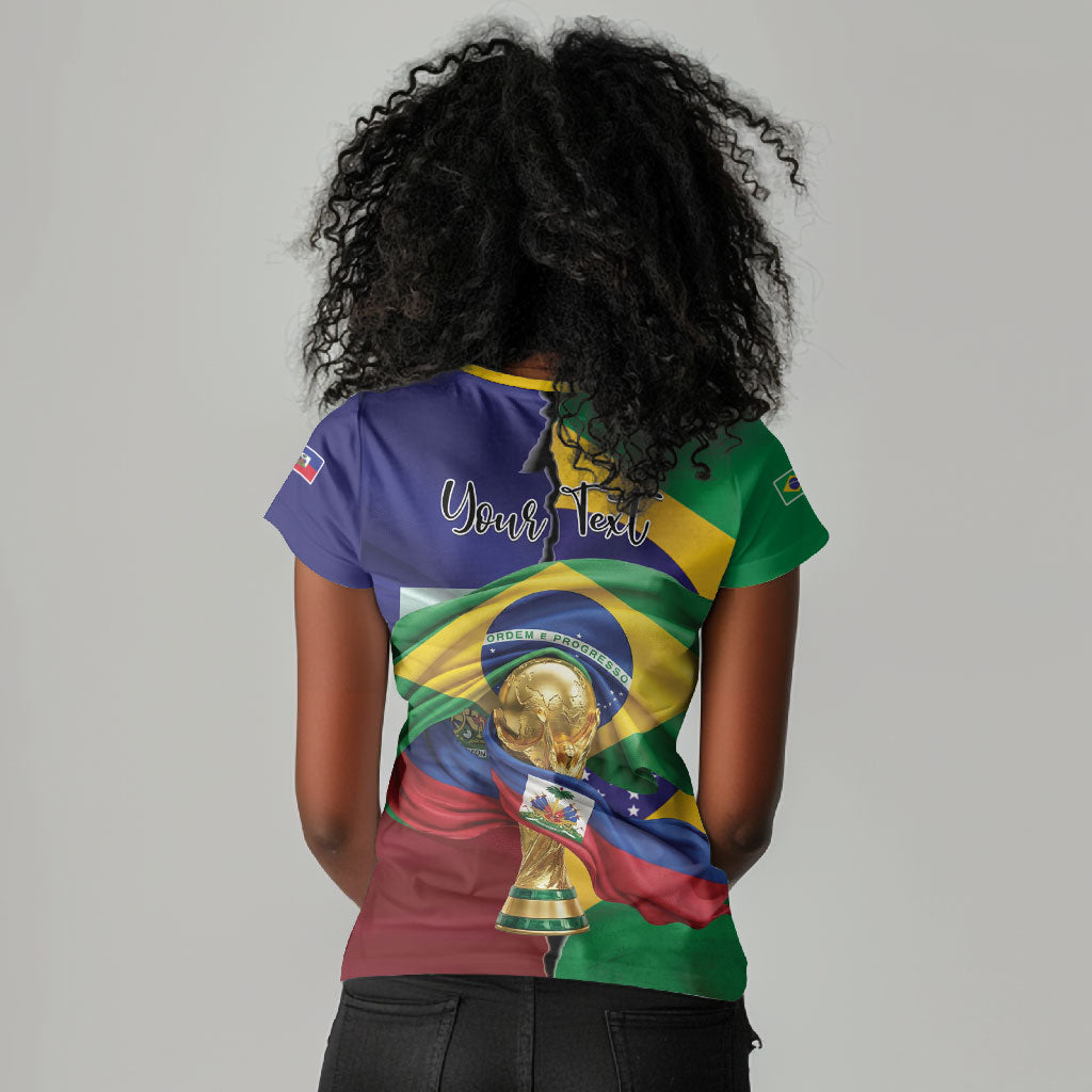 Personalized Brazil Haiti 2026 World Football Women V-Neck T-Shirt Come On Boys