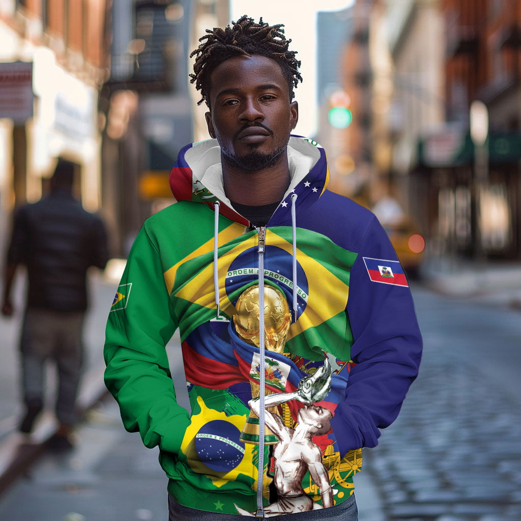 Personalized Brazil Haiti 2026 World Football Zip Hoodie Come On Boys