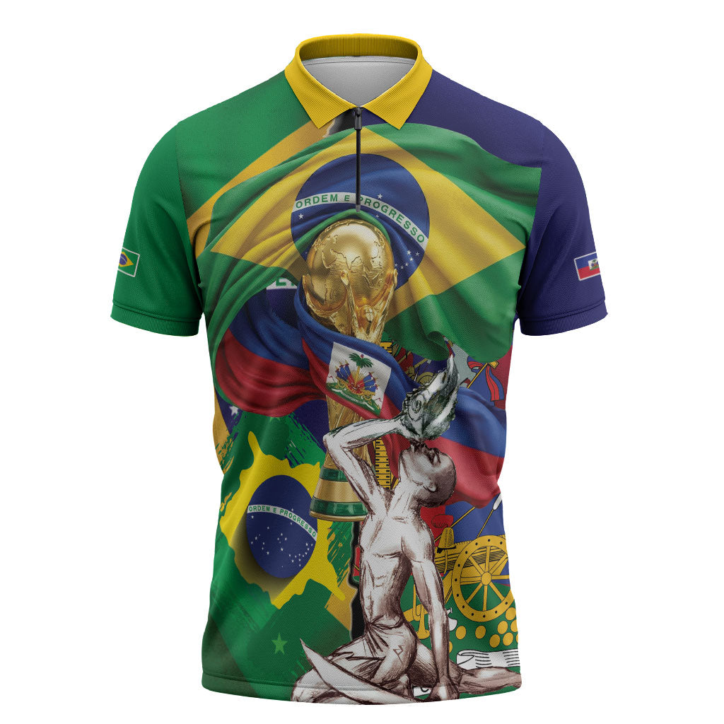 Personalized Brazil Haiti 2026 World Football Zipper Polo Shirt Come On Boys