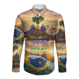 Personalized Brazil Haiti Long Sleeve Button Shirt Heritage Landscape