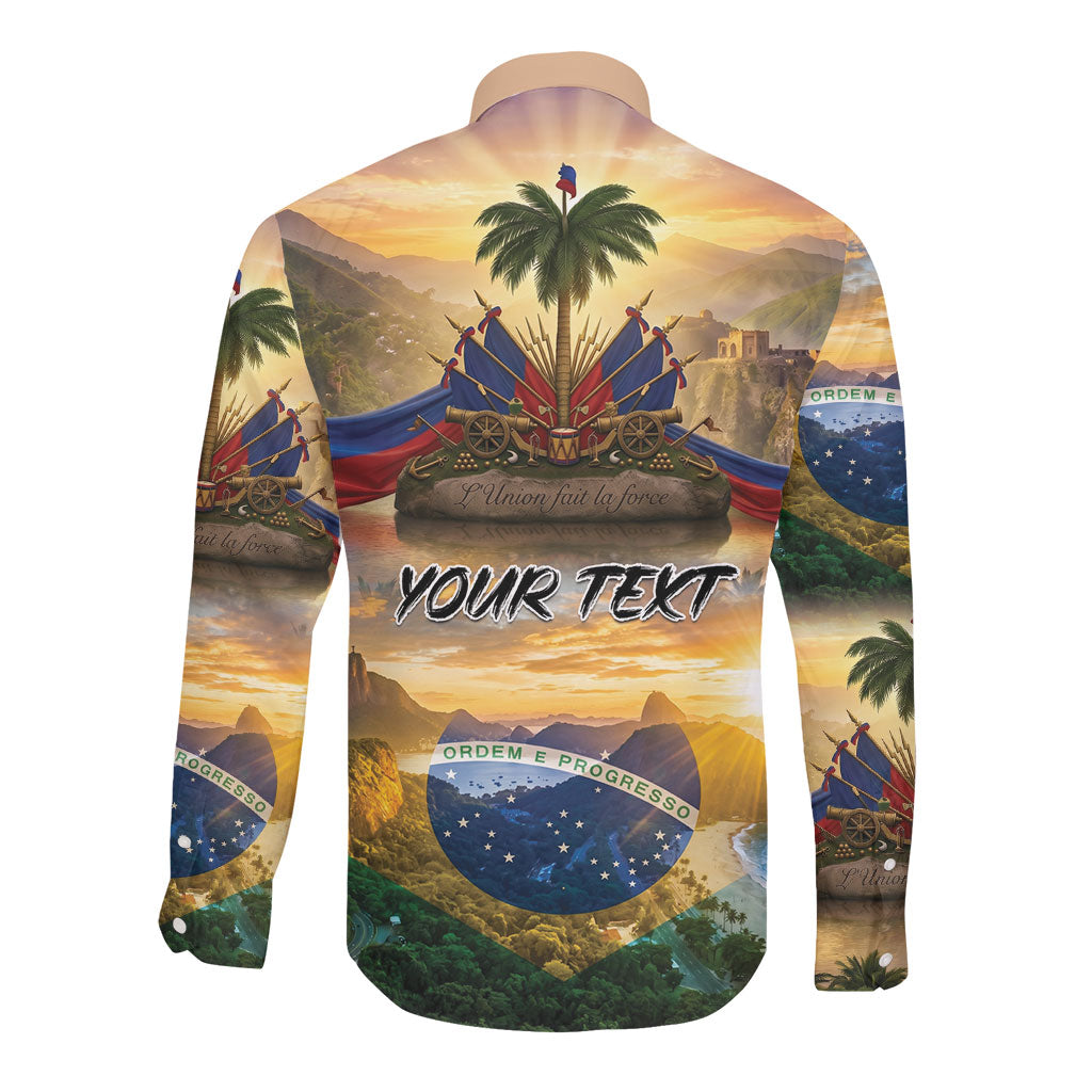 Personalized Brazil Haiti Long Sleeve Button Shirt Heritage Landscape