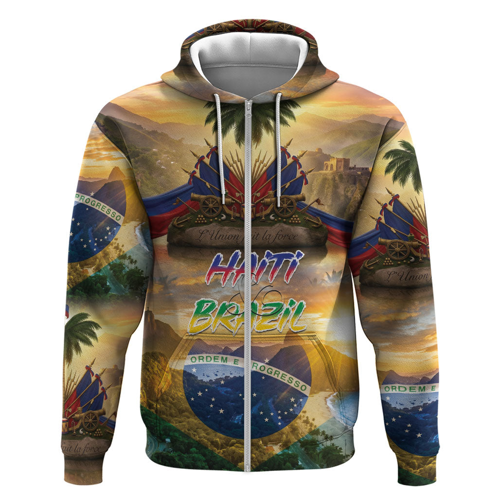 Personalized Brazil Haiti Zip Hoodie Heritage Landscape