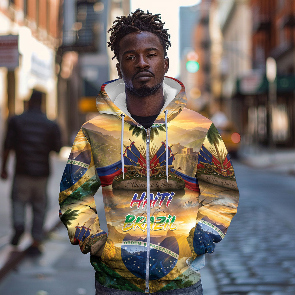 Personalized Brazil Haiti Zip Hoodie Heritage Landscape