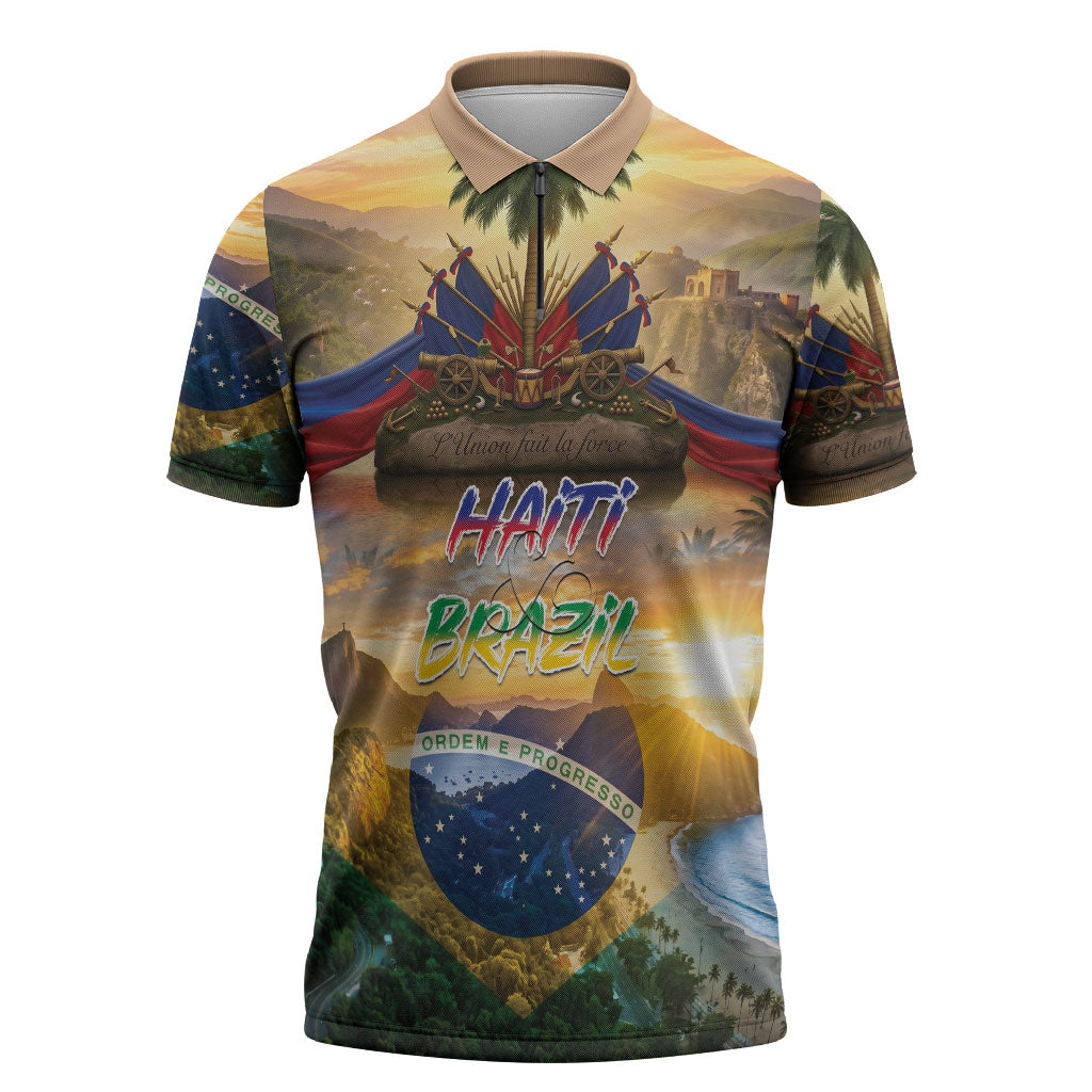 Personalized Brazil Haiti Zipper Polo Shirt Heritage Landscape
